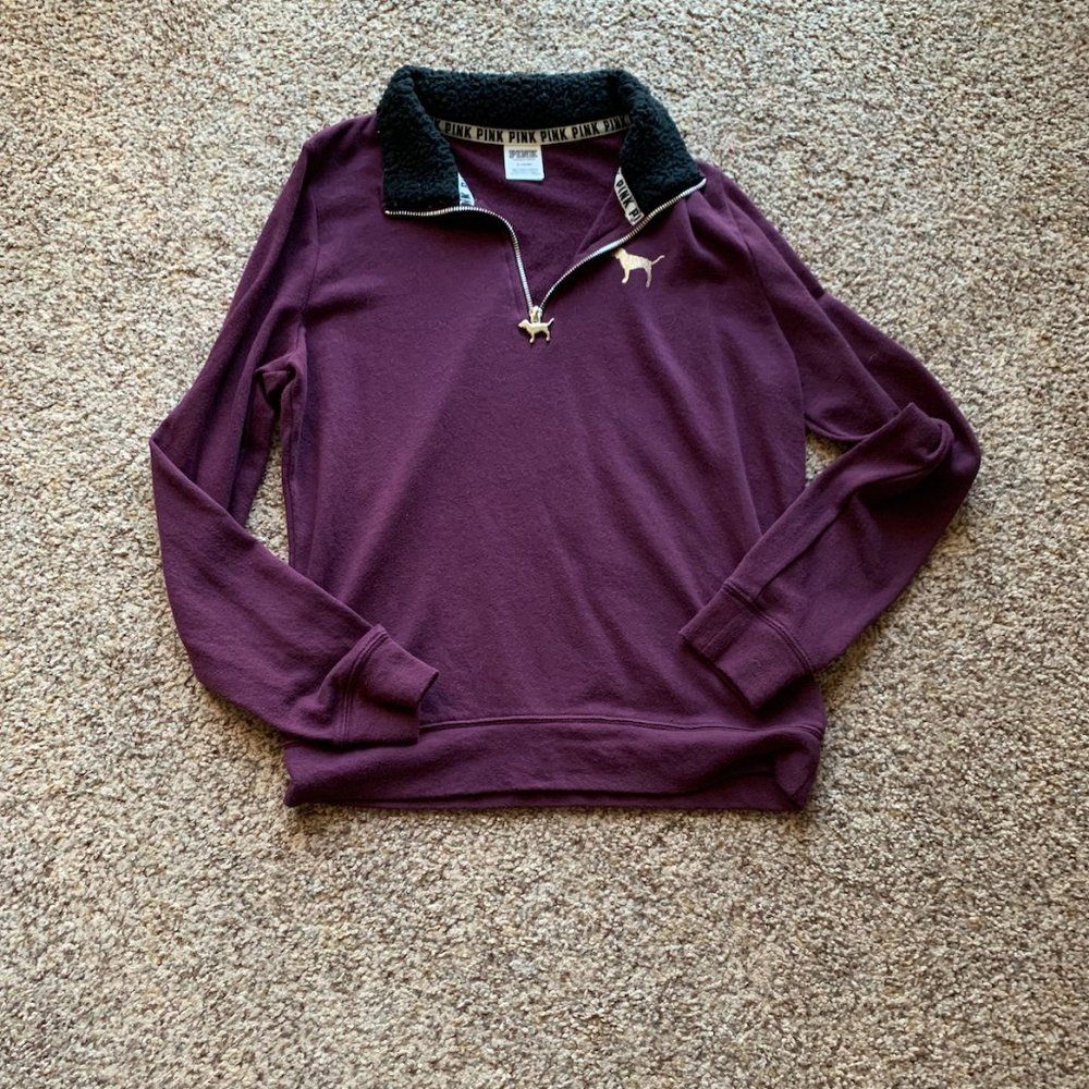 PINK Burgundy Pullover with Sherpa Collar M